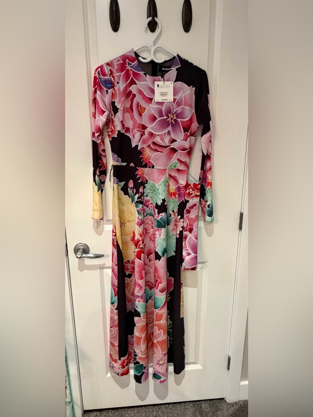 Desigual Black Maxi Dress with Pink, Yellow, Green Floral Print